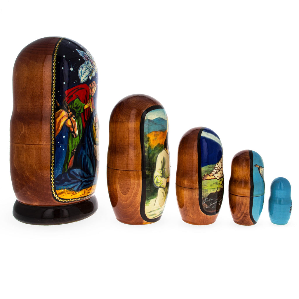 Set of 5 Jesus is Born Nativity Scene Nesting Dolls Matryoshka