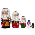 Set of 5 Wooden Christmas Nesting Dolls - 4.2" Santa Stacking Matryoshka