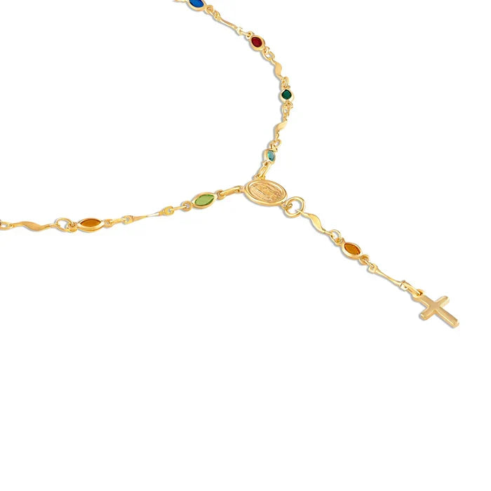 14K Gold Multicolor Virgin Mary Necklace - Made In Brazil