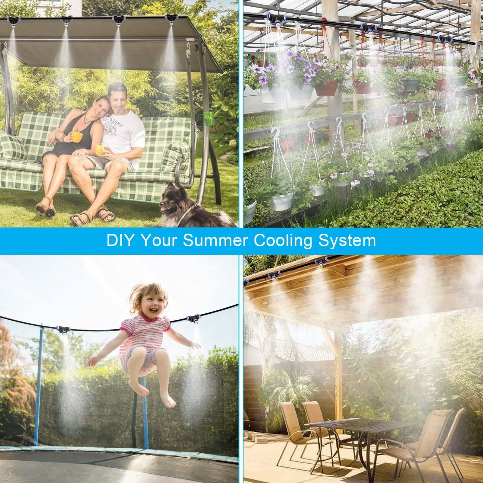 Mist Cooling System 26Ft Line + 10 T-Joint Nozzles Water Sprayer