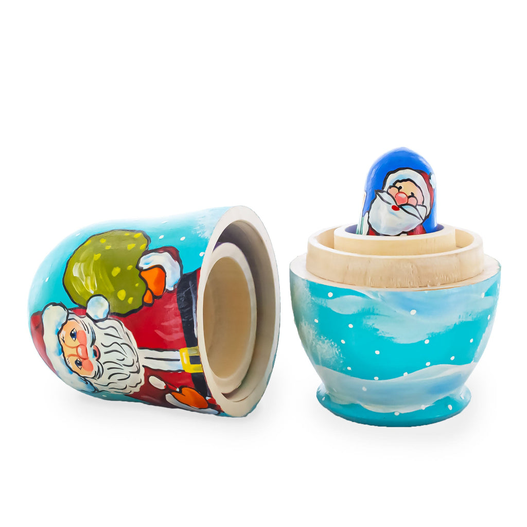 Set of 3 Santa with Gifts Wooden Nesting Dolls Figurines 4.25 Inches