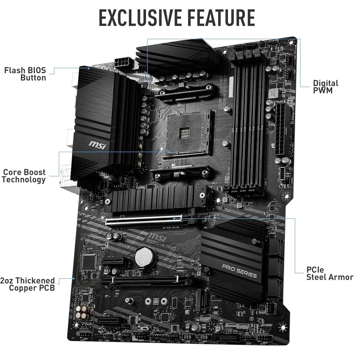 MSI B550-A PRO ProSeries Motherboard (AMD AM4, DDR4, PCIe 4.0, SATA 6Gb/s, M.2, USB 3.2 Gen 2, HDMI/DP, ATX) (Refurbished)