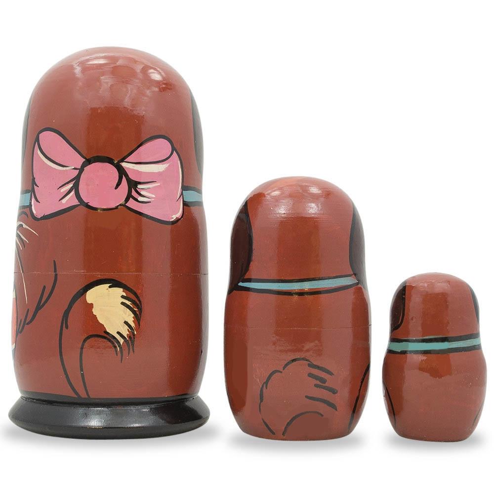 Wooden Brown Dog with Ball Nesting Dolls - Pet Stacking Matryoshka 5 Inches