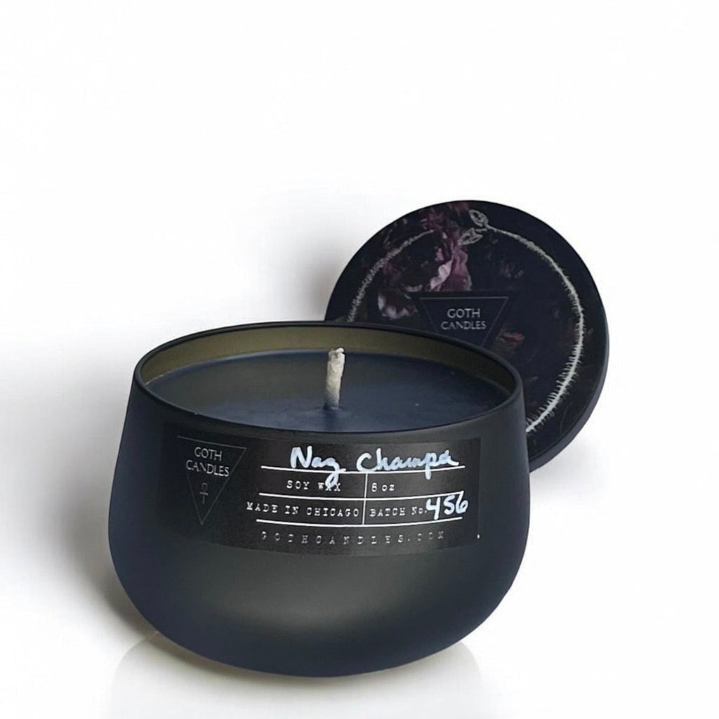 Nag Champa Black Soy Candle – Goth Candles 8oz Tin