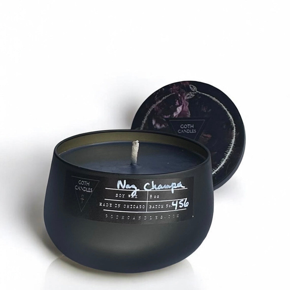 Nag Champa Black Soy Candle – Goth Candles 8oz Tin