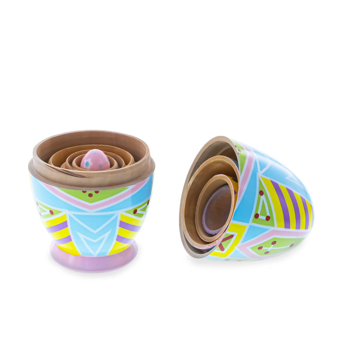 Set of 5 Ukrainian Style Easter Eggs Wooden Nesting Dolls 5 Inches