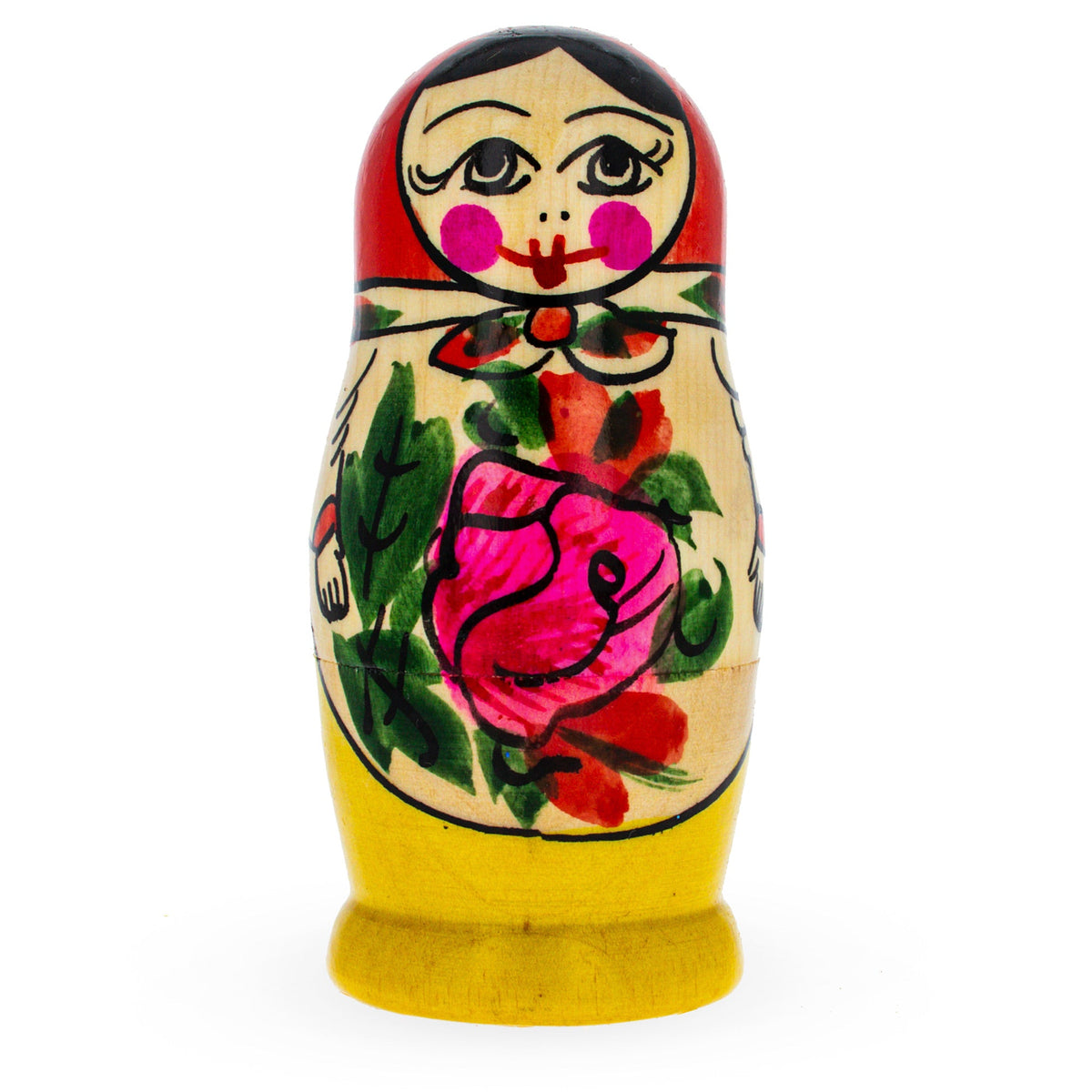 Set of 4 Wooden Rose Nesting Dolls - 4" Traditional Red Flower Matryoshka