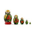 Set of 5 Wooden Strawberry Nesting Dolls - 3.5" Khokhloma Matryoshka