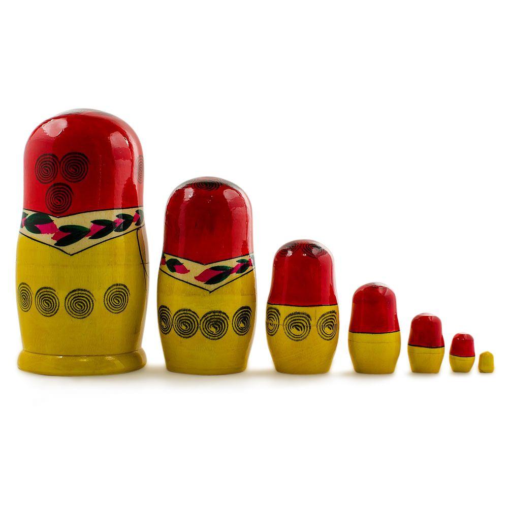 Set of 7 Wooden Semenov Nesting Dolls - Blooming Rose Matryoshka 7 Inches