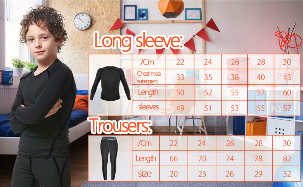 Muzikin Kids Thermal Underwear Set Fleece-Lined Compression Shirt & Leggings S