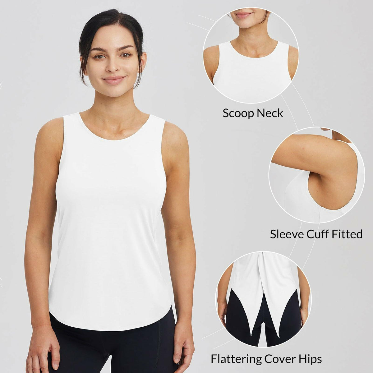 baleaf Women's Sleeveless Workout Yoga Tank Top White Size L Loose Fit