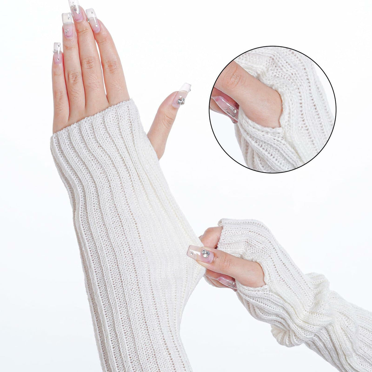 Hmxpls Knitted Kawaii Arm Warmers Wrist Warmers Women White