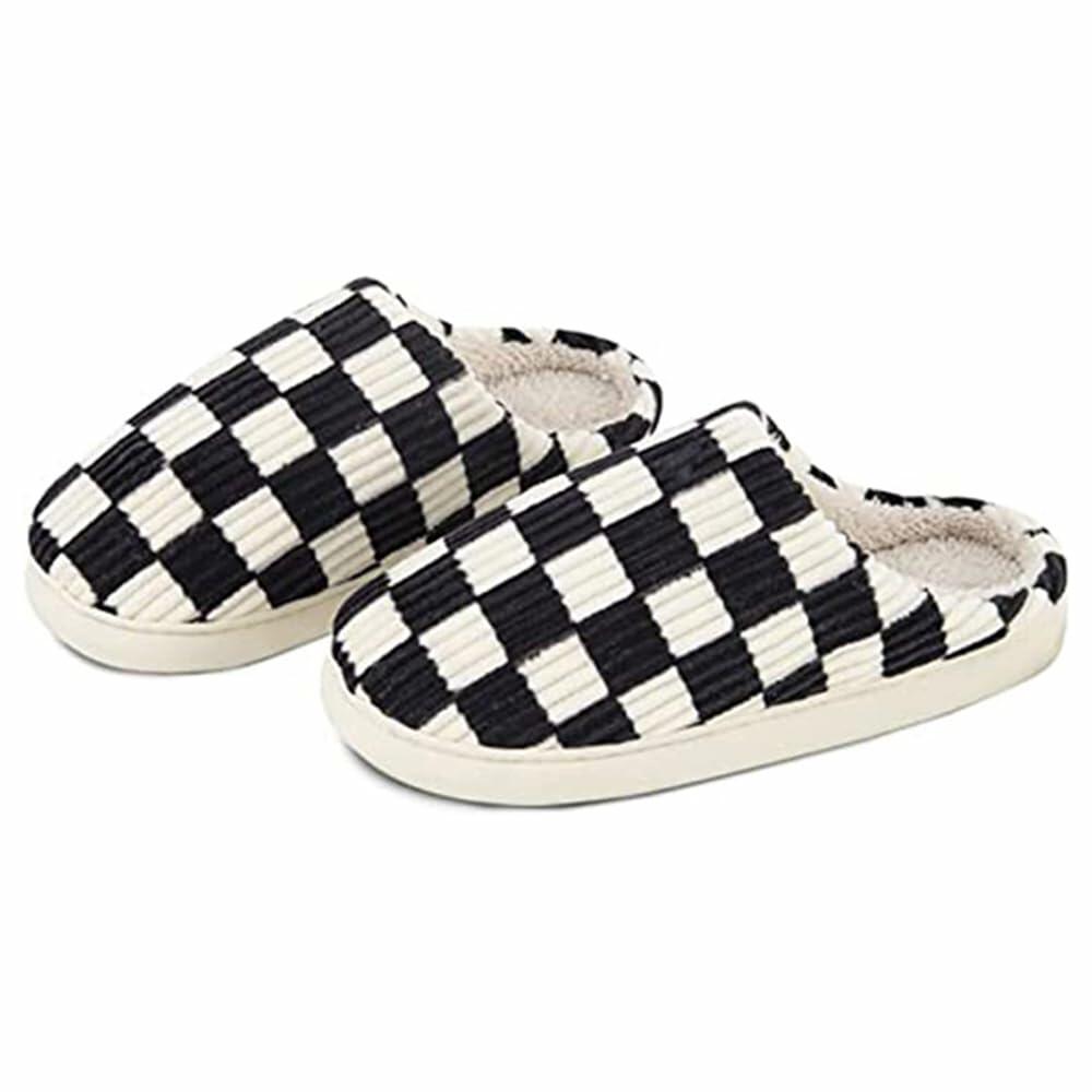 kissxiaoya Unisex Plaid Memory Foam House Slippers Black Size 7.5-8