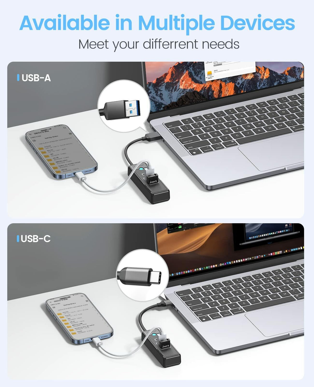 ORICO USB C Hub 3 Ports USB 3.1 to USB 3.0 Adapter Pink with 0.5ft Cable
