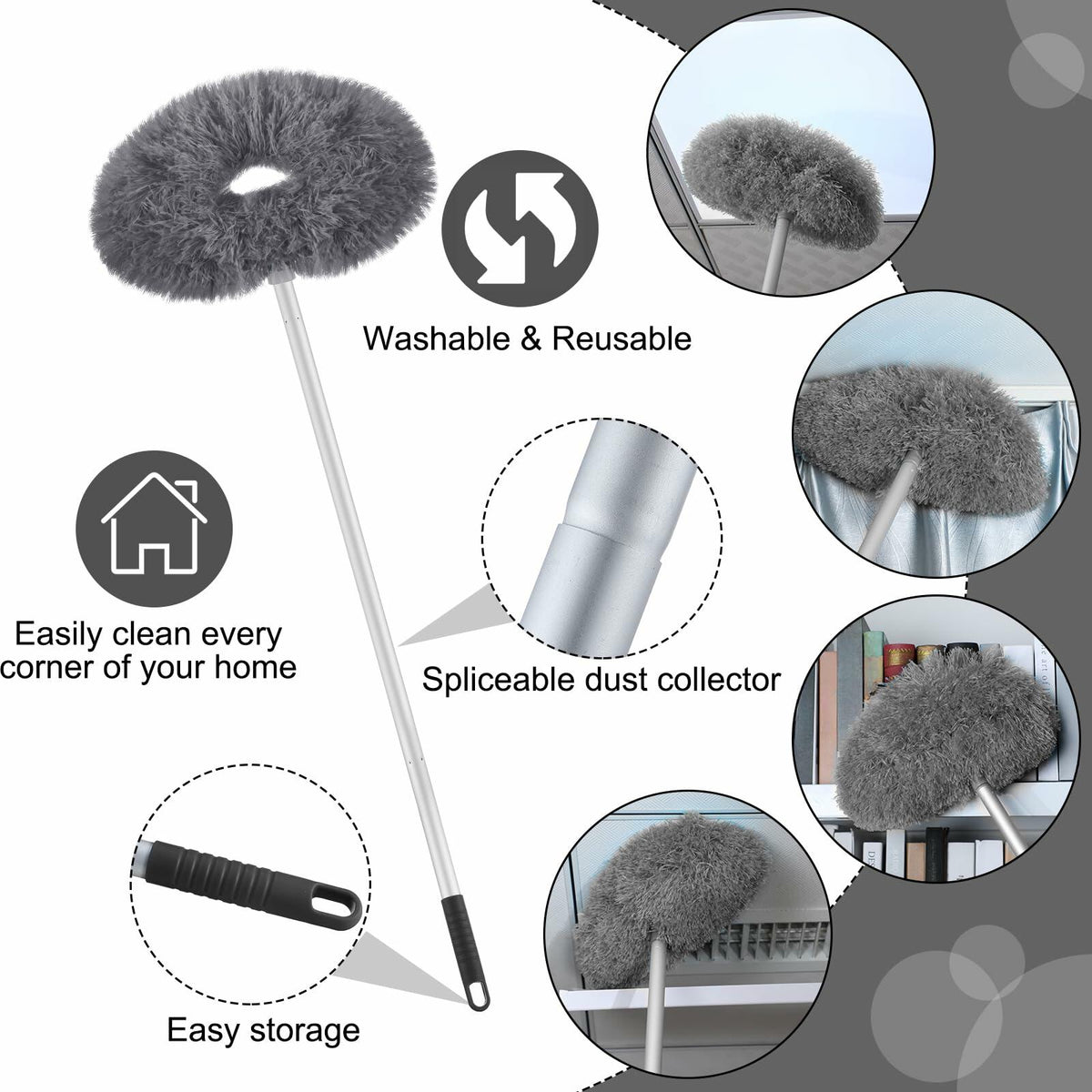 Hoolerry Ceiling Fan Cleaner Duster Microfiber Extendable Pole 13-49.7in Gray