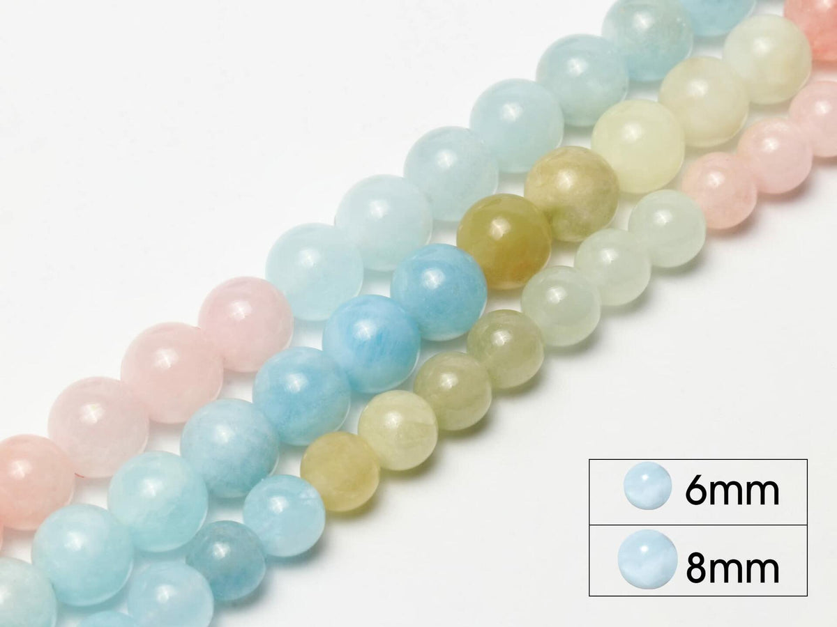 Song Xi Natural Aquamarine 6mm Round Gemstone Beads 60Pcs