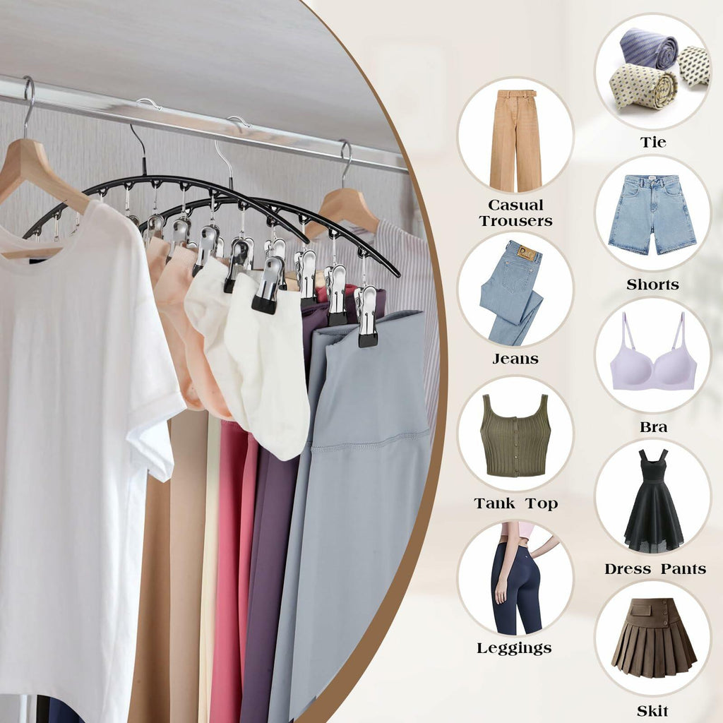 Hendiy Black Metal Pants Hanger Organizer with 10 Clips Space Saving Closet