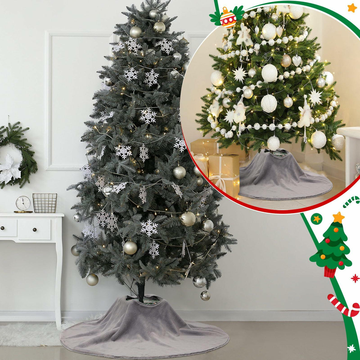 HyDren Velvet Cozy Christmas Tree Skirt Grey Brown Faux Fur 30 Inch