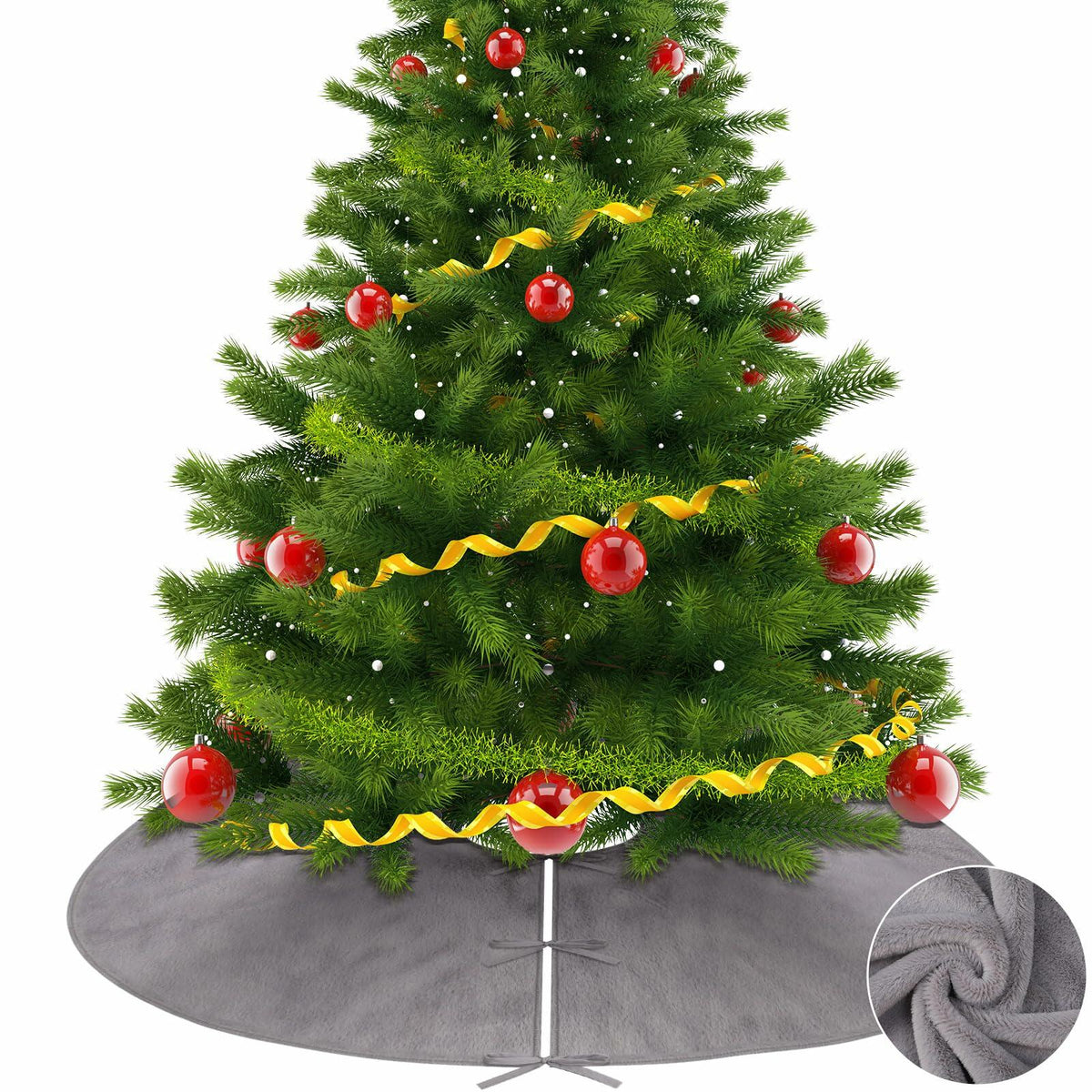 HyDren Velvet Cozy Christmas Tree Skirt Grey Brown Faux Fur 30 Inch