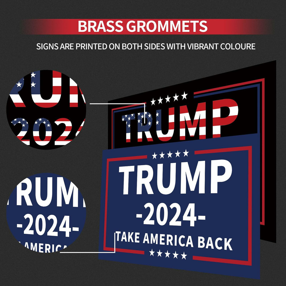 Trump 2024 Flag 3x5 Double Sided 3 Ply UV Resistant Black Brass Grommets