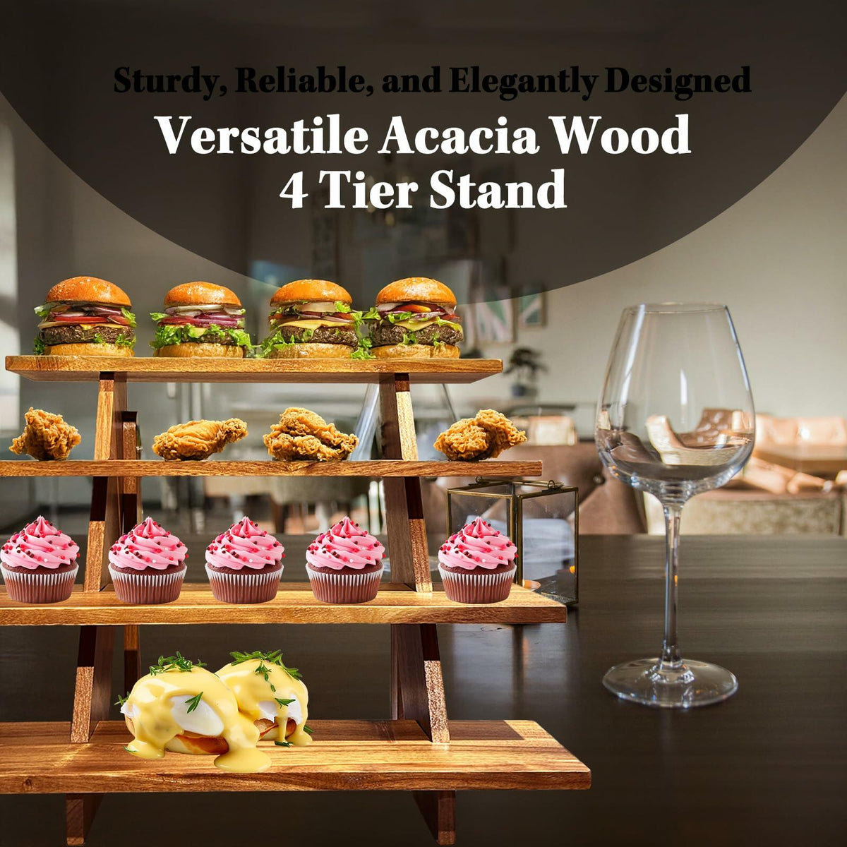 Cloud Maison Acacia Wood 4 Tier Display Stand Rustic Brown Versatile