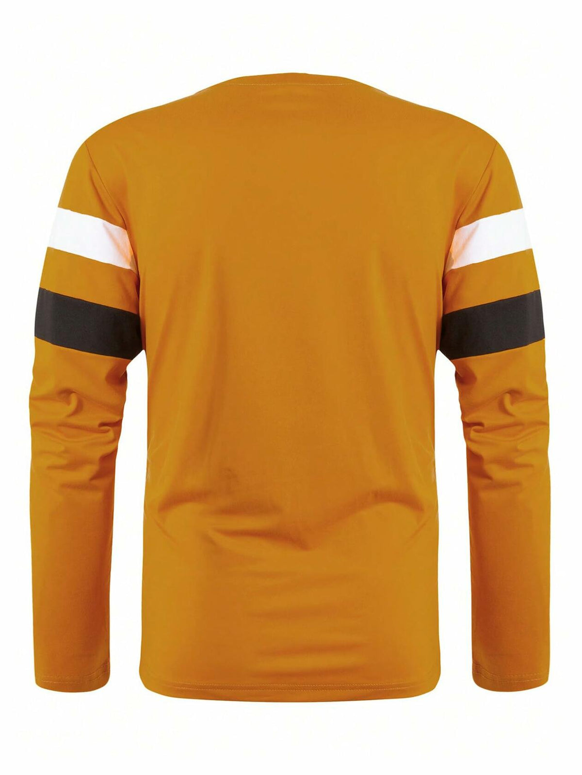 COZYEASE Men's Color Block Striped Long Sleeve Tee Mustard Yellow Size XL