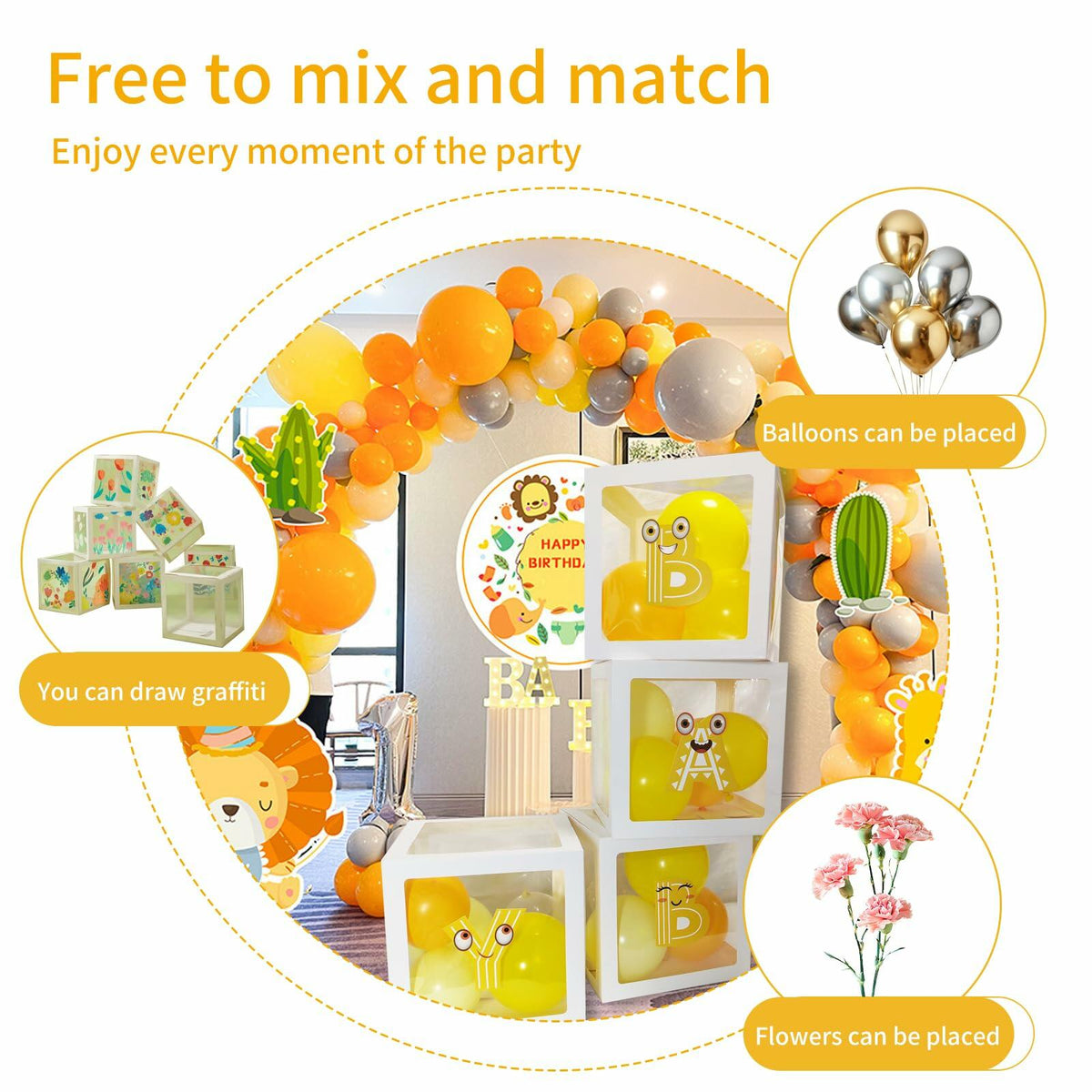 Onteftshop Baby Boxes Letters Party Decorations Transparent Gold 4pcs