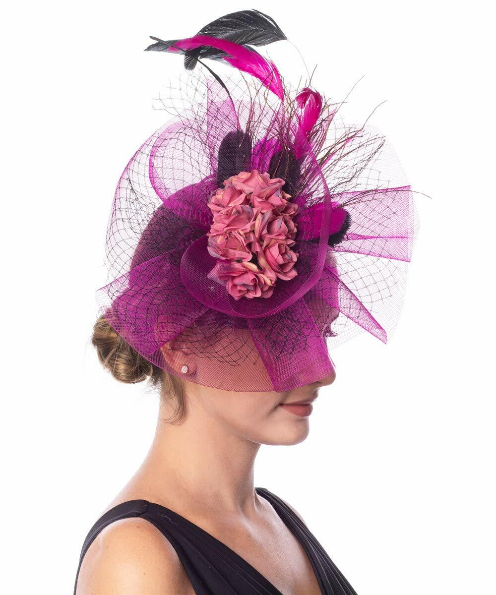Lucky Leaf Fascinators Hair Clip Headband Pillbox Hat Fuschia Medium