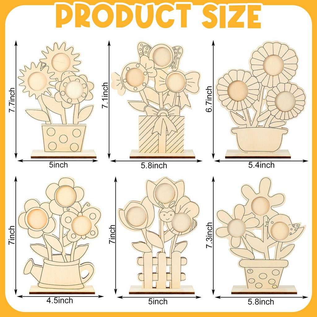 Memorywuu Mother's Day Flower Wood Picture Frame DIY Kit 6 Pcs Color Your Own