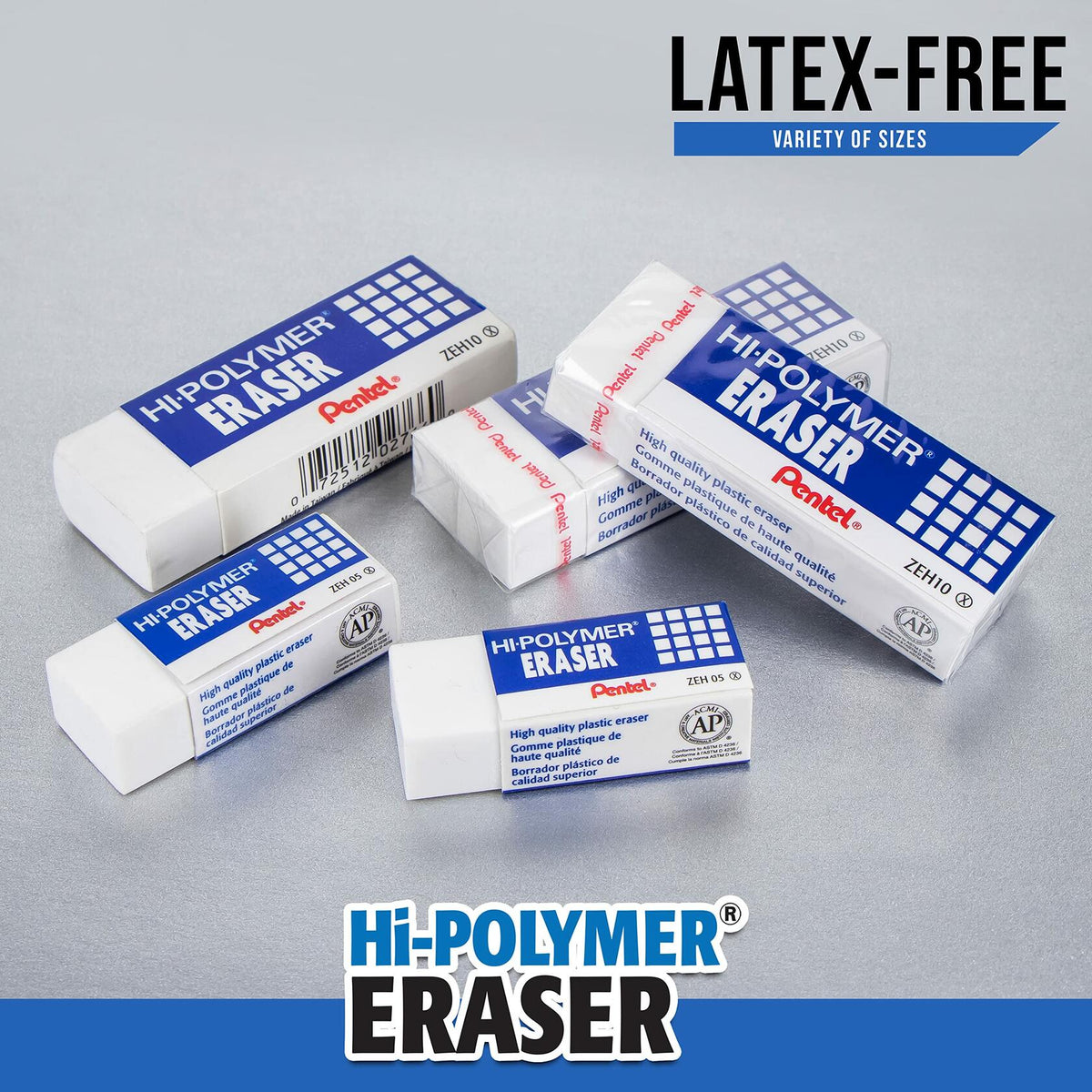 Pentel HI-Polymer Eraser Combo Pack 6 Caps 1 Large White ZEH0210BP7