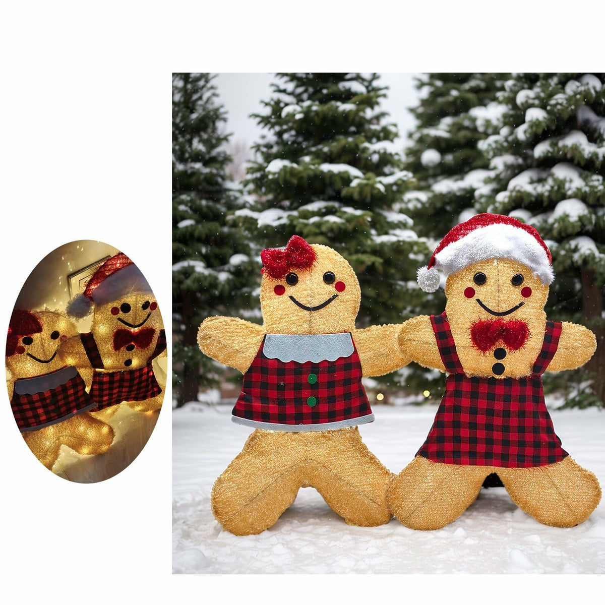 ATTBEA 2FT Pre-lit Gingerbread Man Yard Decoration Set of 2 Warm White LEDs