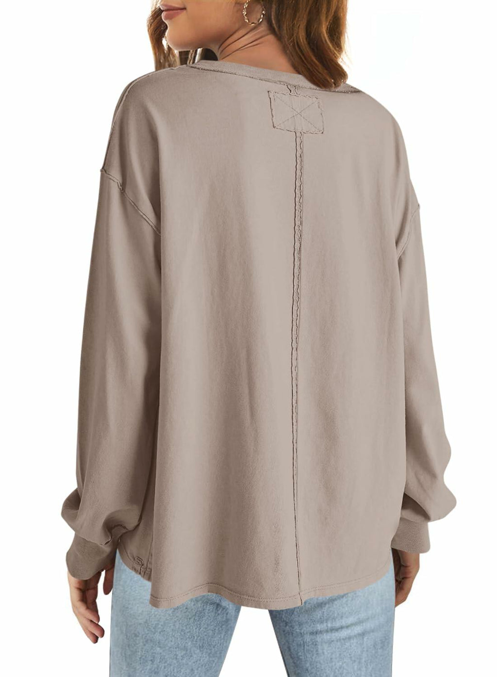 SENSERISE Womens Crewneck Sweatshirt Long Sleeve Pockets Khaki Size S