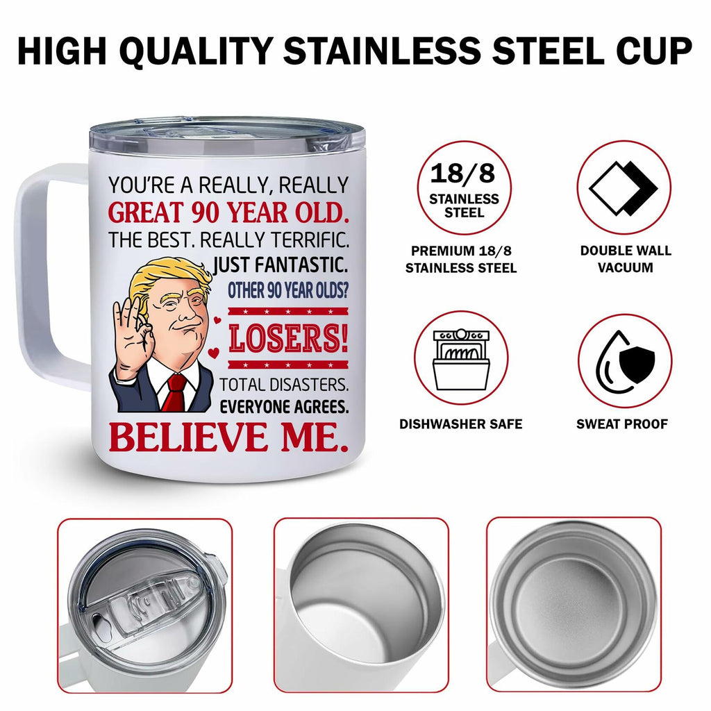NAHOTICQ 90th Birthday Tumbler Mug 12oz Gift for Men Women