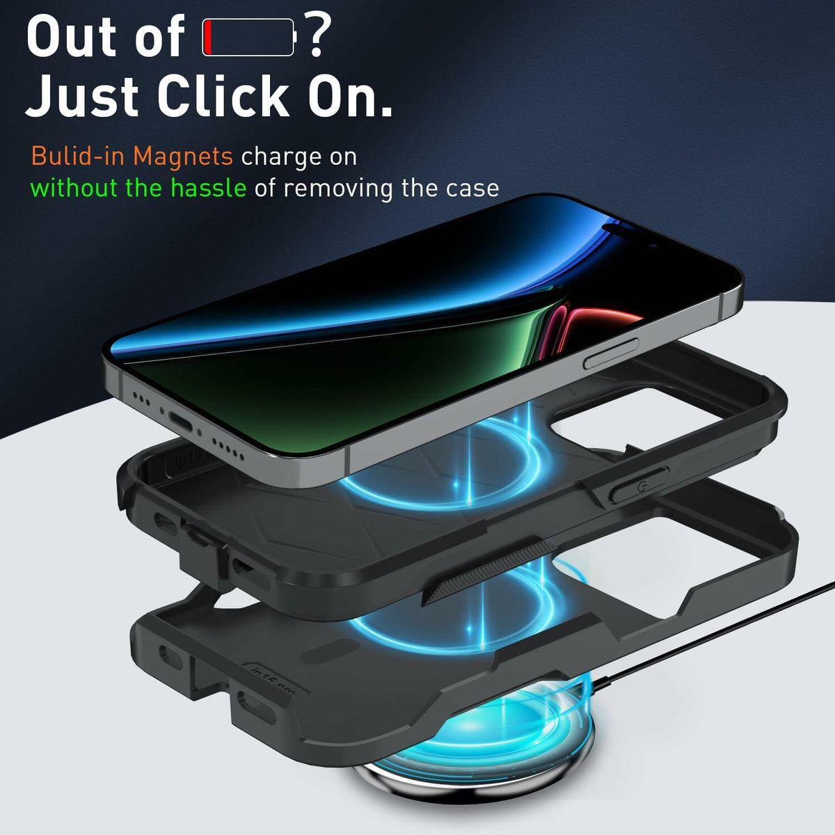 Xmon iPhone 15 Pro Magnetic Case with Tempered Glass Screen Protector Red 6.1"