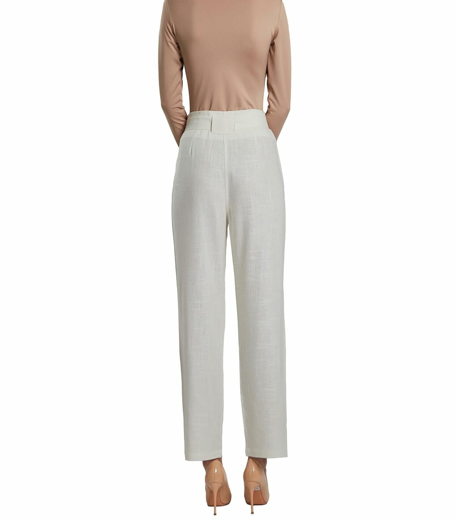 SANDY & SID Womens Linen Crop High Rise Straight Pants White Size XL