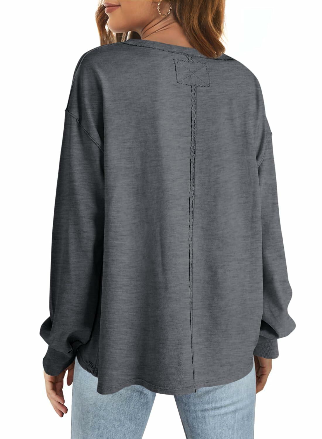 SENSERISE Womens Crewneck Sweatshirt Long Sleeve Pockets Coffee Brown Size L