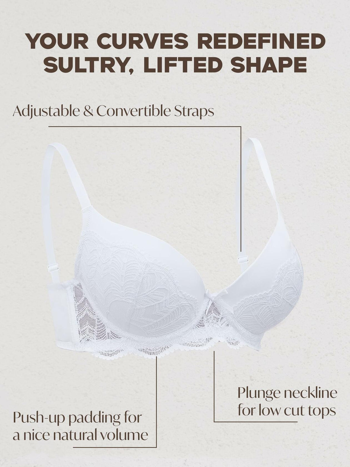 IHOIU Women's Lace Push Up Bra Padded Underwire White Size 36C