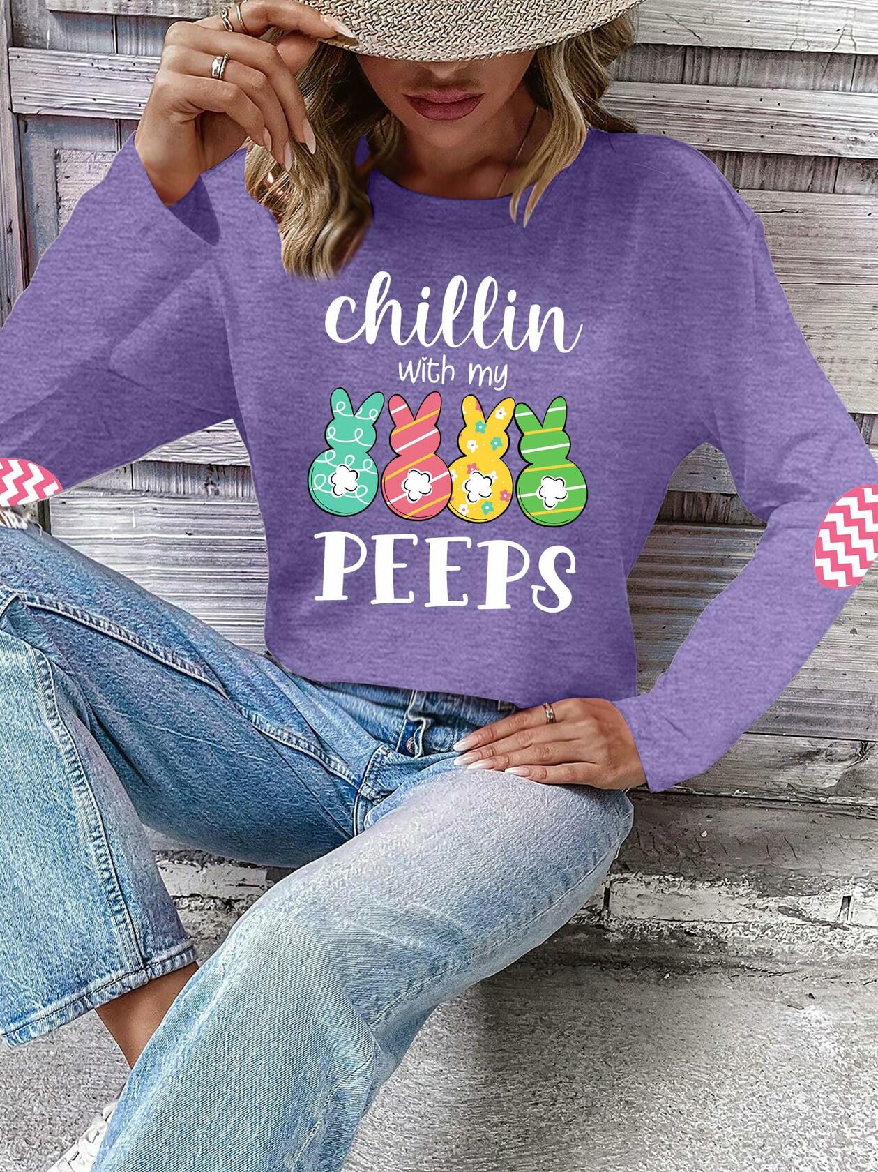Easter Shirt Women Bunny Graphic Long Sleeve Tee Purple1 Size XXL