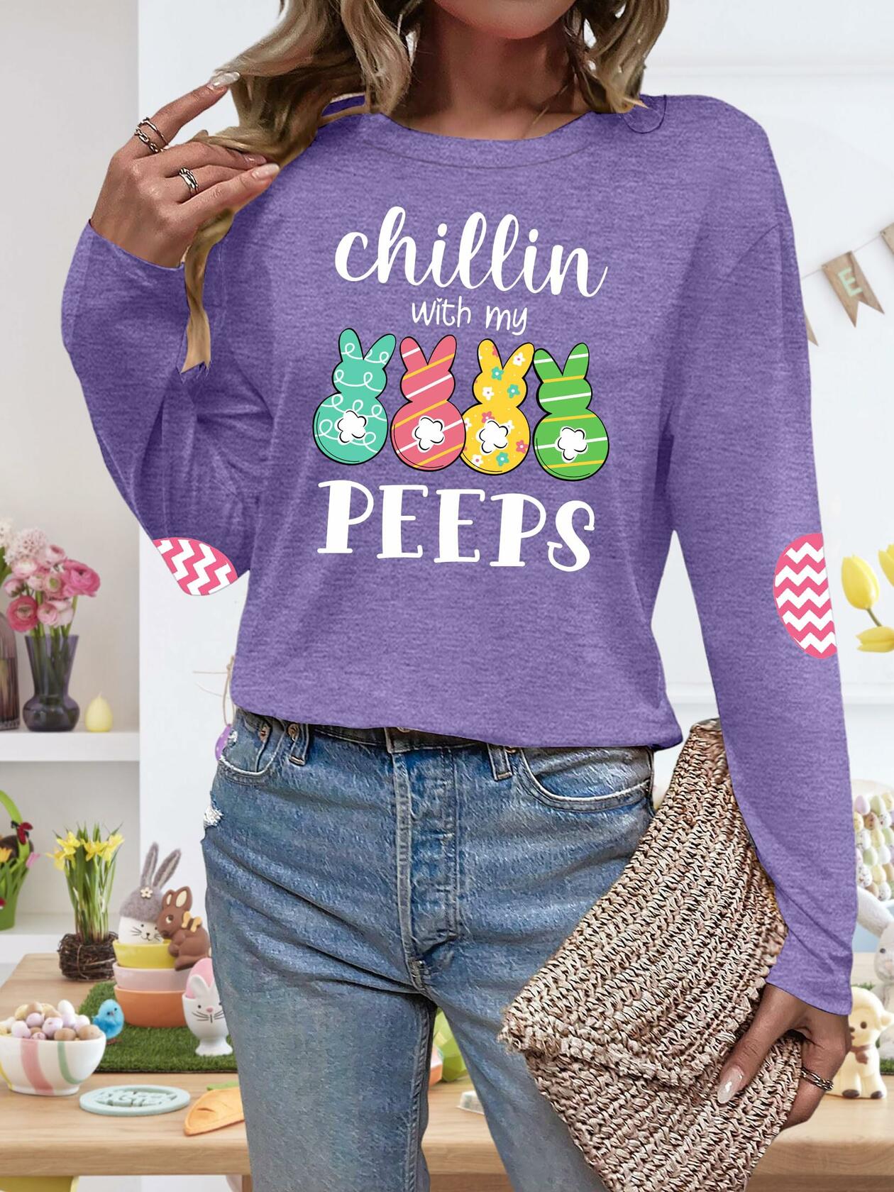 Easter Shirt Women Bunny Graphic Long Sleeve Tee Purple1 Size XXL