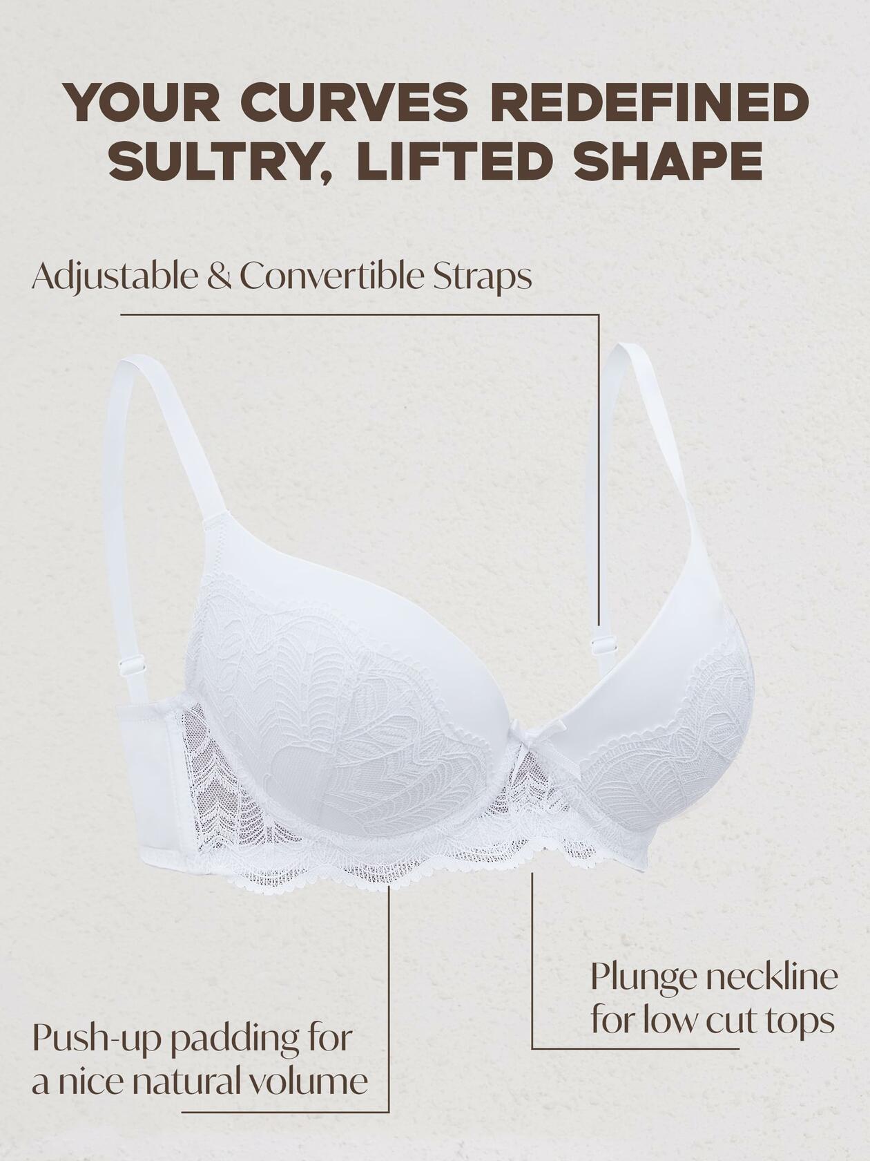IHOIU Women's Lace Push Up Bra Padded Underwire Convertible White Size 38B