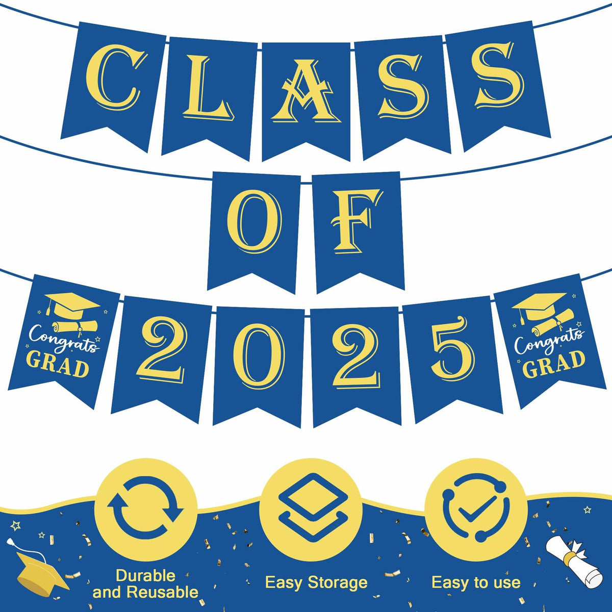 OHOME Graduation Banner 2025 Blue Congrats Grad Backdrop Party Decor