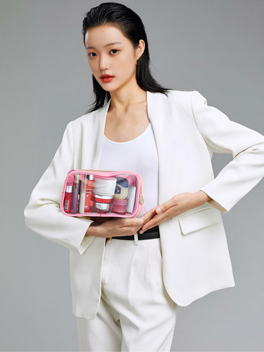 Nogsew Clear Waterproof Travel Makeup Bag Small Pink Zipper Organizer