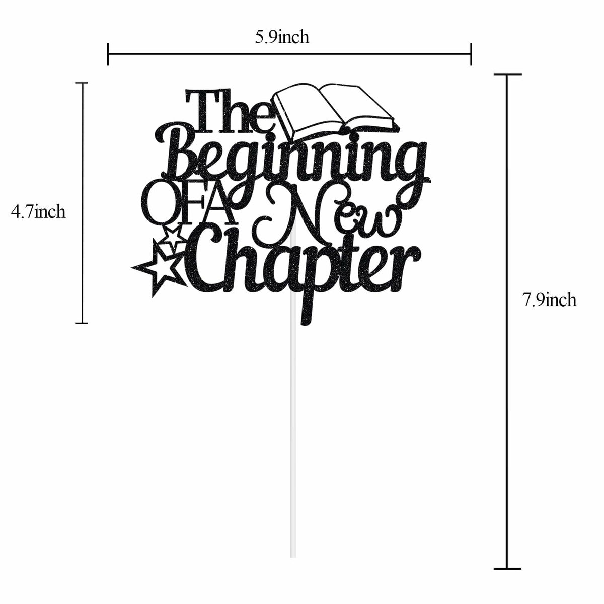 The Beginning of A New Chapter Cake Topper Black Glitter