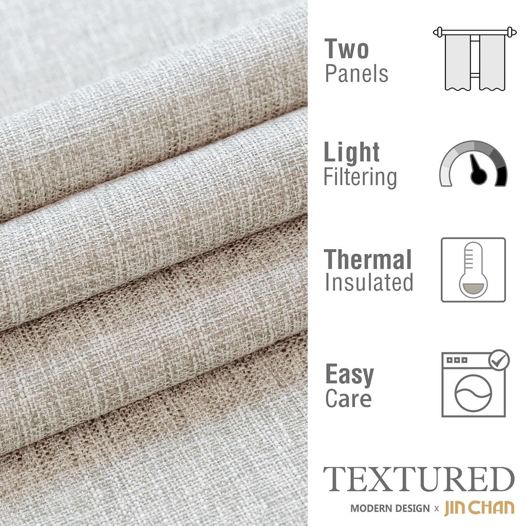 2pc Jinchan Faux Linen Burlap Curtains 63" Heathered Gray Grommet Panels