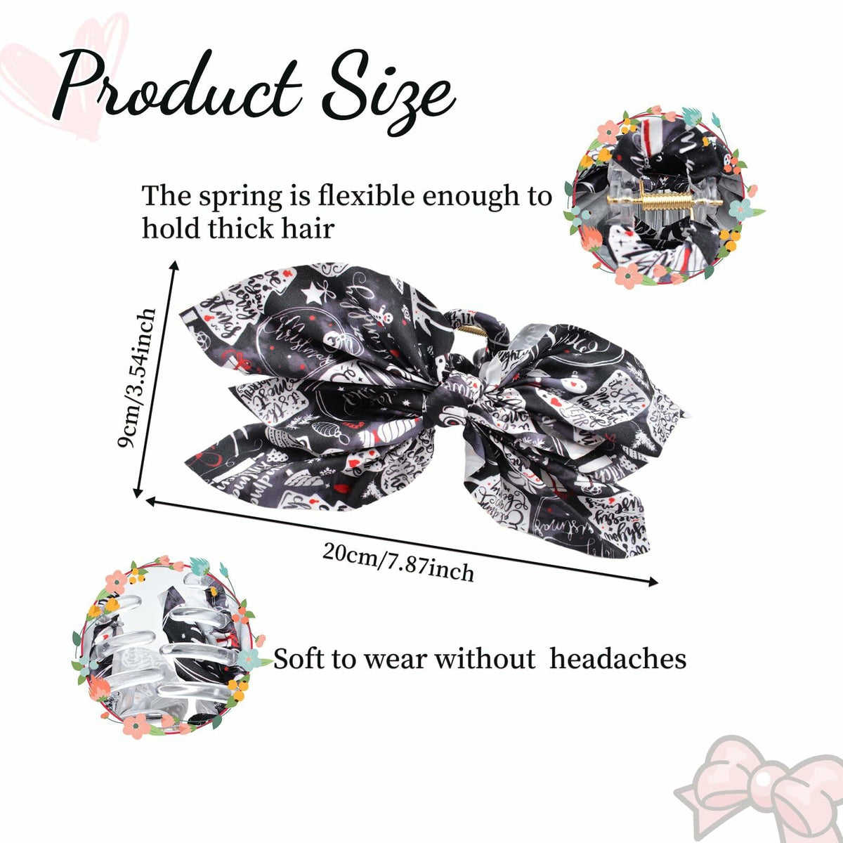 Hadutrek Bow Hair Clips Large 3PCS Black Green Red for Thick Hair Women
