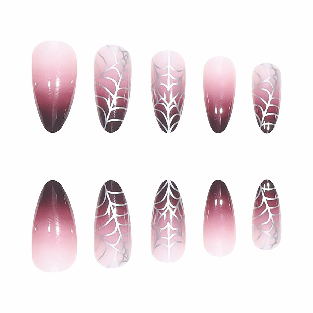 RUOKEXIN Medium Purple Ombre Halloween Press On Nails Spider Web 24Pcs