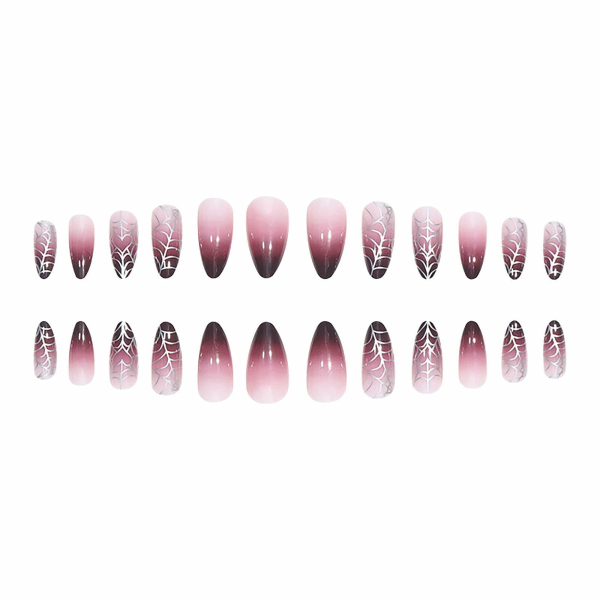 RUOKEXIN Medium Purple Ombre Halloween Press On Nails Spider Web 24Pcs
