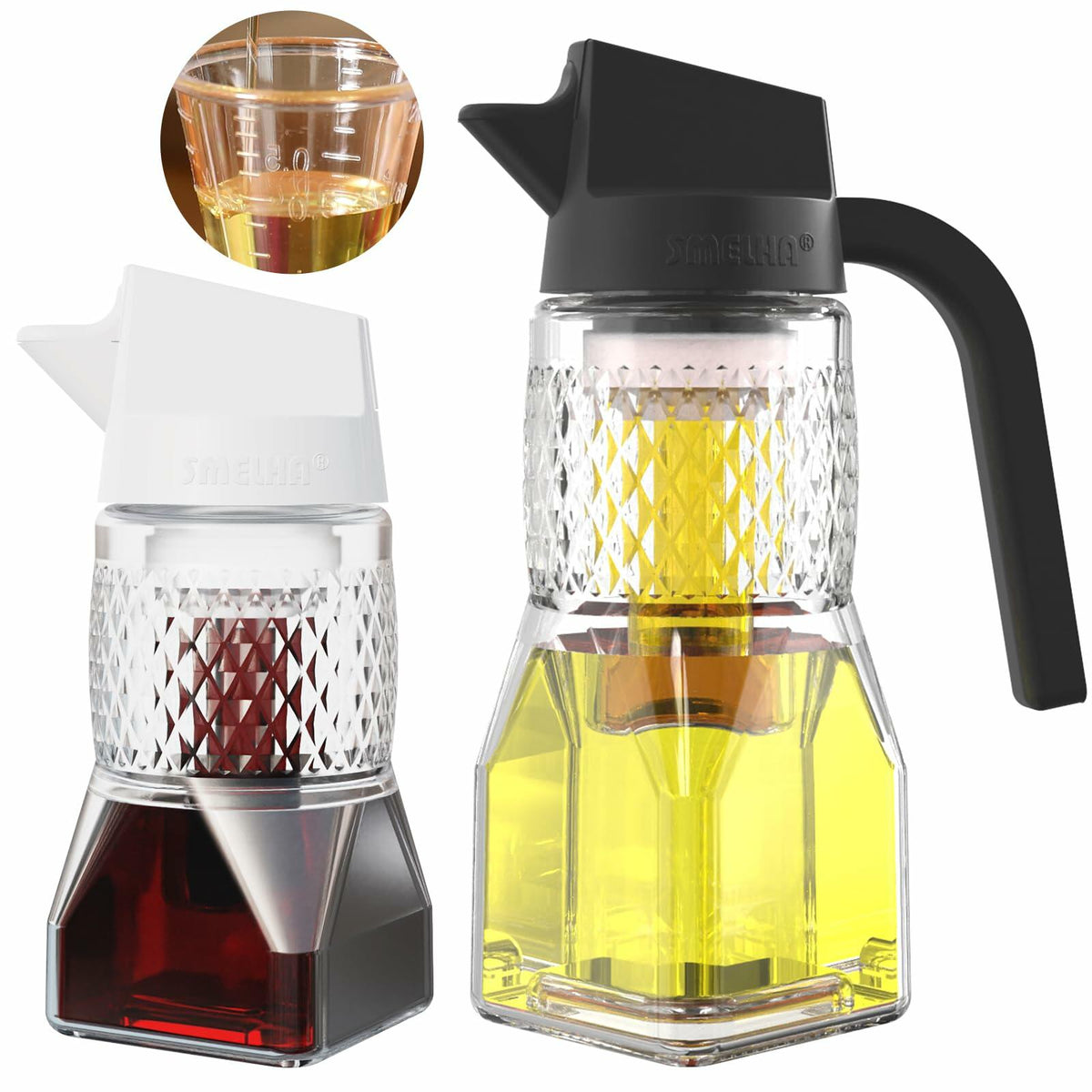 SMELHA Glass Olive Oil Dispenser Vinegar Bottle 9.2oz 270ml BPA Free Leakproof