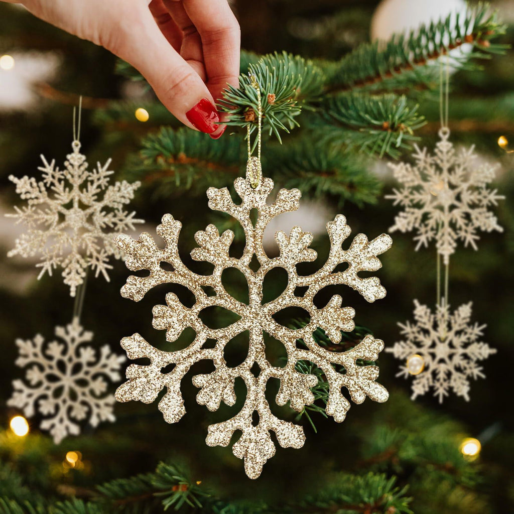 [Like New] Langley 36pcs Rose Gold Glitter Snowflake Ornaments for Christmas Tree