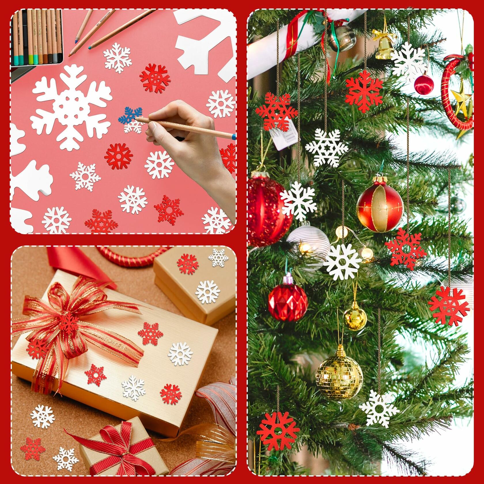 LadyRosian Wooden Snowflake Xmas Ornaments 4 Pack Standing & Hanging